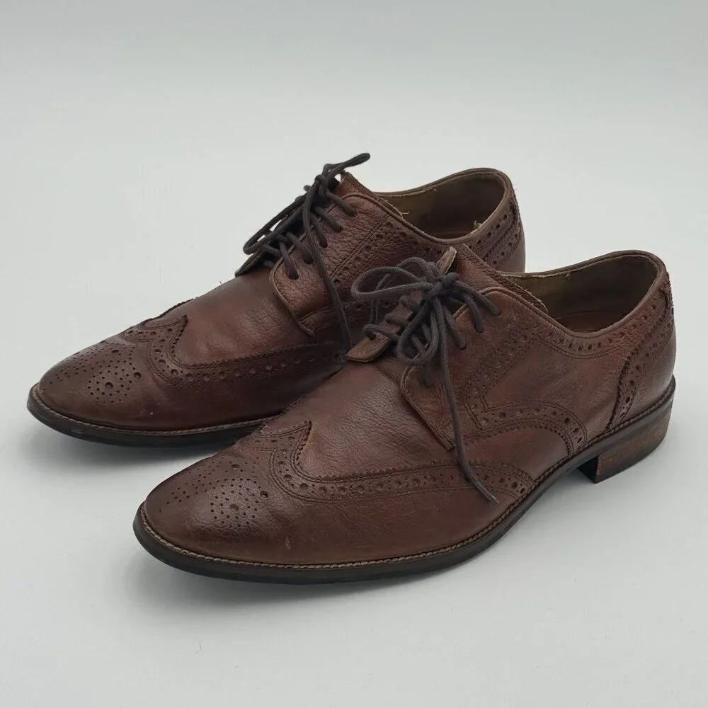 COLE HAAN Mens 9.5 Grand.OS Wingtip Oxford Leather Dress Shoes Brown C12362